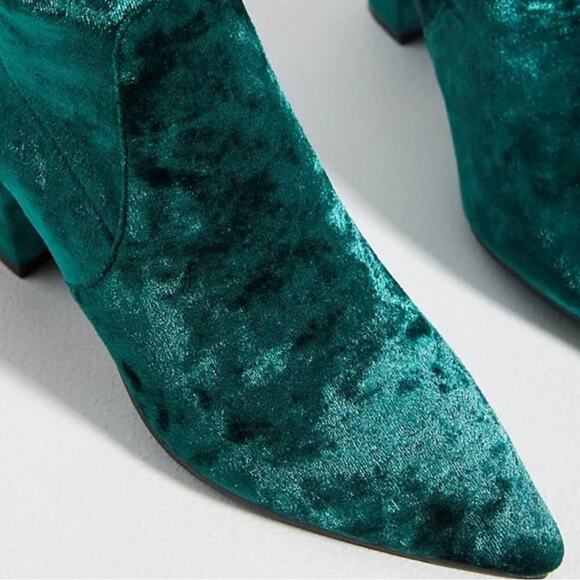 Anthro Silent D Nider Ankle Bootie Crushed Velvet Side Zipper Green EU 37 - Picture 6 of 7